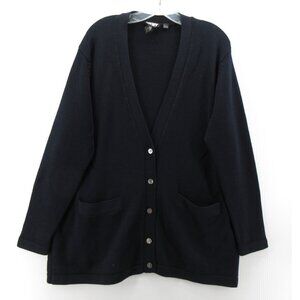 VINTAGE DKNY Sweater Medium Wool Navy Cardigan Tunic Button Up 90s *